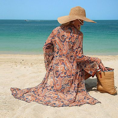 Womens 3 Pieces Bikini Sets Floral Print Bra Triangle Bottom Long Open Front Cardigan Cover Up