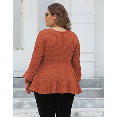 Women's Plus Size V-Neck Long Sleeve T-Shirt Top Soft Sweater