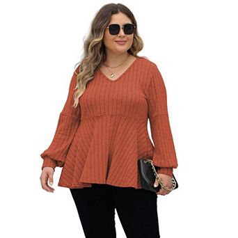 Women's Plus Size V-Neck Long Sleeve T-Shirt Top Soft Sweater