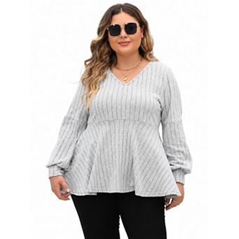Women's Plus Size V-Neck Long Sleeve T-Shirt Top Soft Sweater