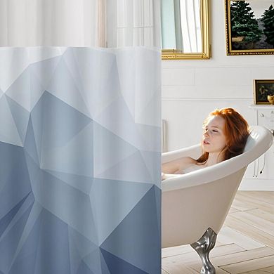 No Hook Geometric Shower Curtain with Snap-In Liner & Mesh Window Design
