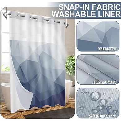 No Hook Geometric Shower Curtain with Snap-In Liner & Mesh Window Design