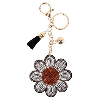 CTM Women's Rhinestone Daisy with Tassel Bag Charm & Key Charm