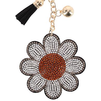 CTM Women's Rhinestone Daisy with Tassel Bag Charm & Key Charm
