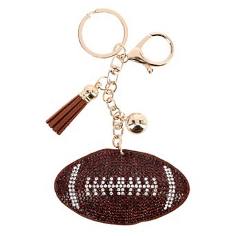 CTM Women's Rhinestone Football with Tassel Bag Charm & Key Chain