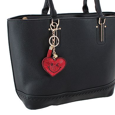 CTM Women's Red Rhinestone Smiley Heart Bag Charm