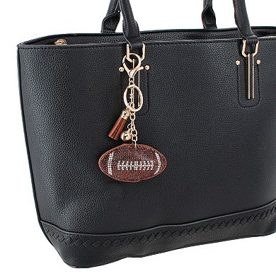 CTM Women's Rhinestone Football & Tassel Bag Charm & Key Chain