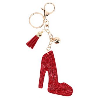 CTM Women's Red Rhinestone High Heel with Tassel Bag Charm & Key Chain