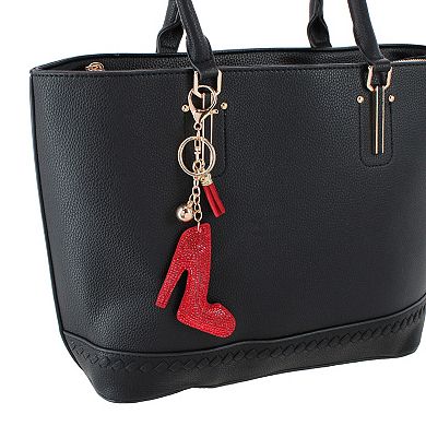 CTM Women's Red Rhinestone High Heel with Tassel Bag Charm & Key Chain