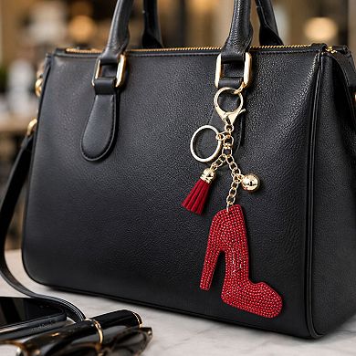 CTM Women's Red Rhinestone High Heel with Tassel Bag Charm & Key Chain