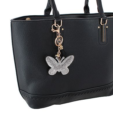 CTM Women's Glittery Rhinestone Butterfly Bag Charm & Key Chain
