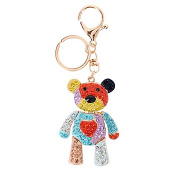 CTM Women's Rainbow Rhineston Teddy Bear Bag Charm & Keychain