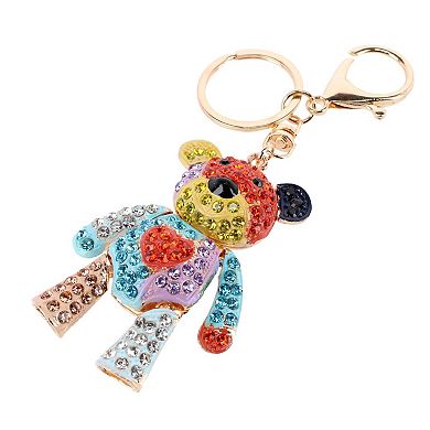 CTM Women's Rainbow Rhineston Teddy Bear Bag Charm & Keychain