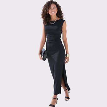 Lascana Women's Boat Neck Fitted Maxi Dress