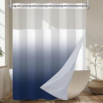 Shower Curtain with Snap-in Liner, Double Layer, Sheer Top Window