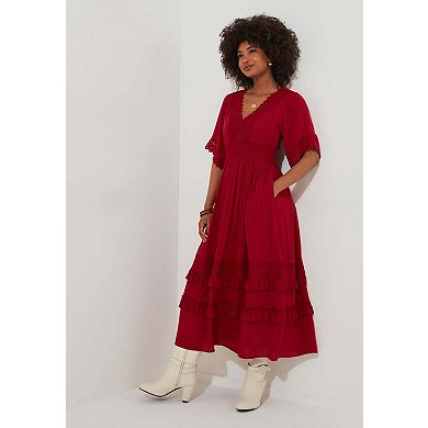 Joe Browns Women's Plus Size Crochet Trim Boho Midi Dress