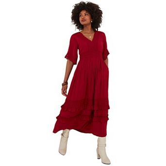 Joe Browns Women's Plus Size Crochet Trim Boho Midi Dress