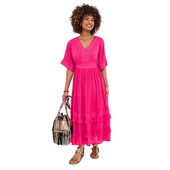Joe Browns Women's Plus Size Crochet Trim Boho Midi Dress