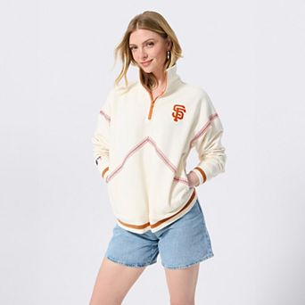 Women's Terez Cream San Francisco Giants Baseball Stitch Quarter-Zip Pullover