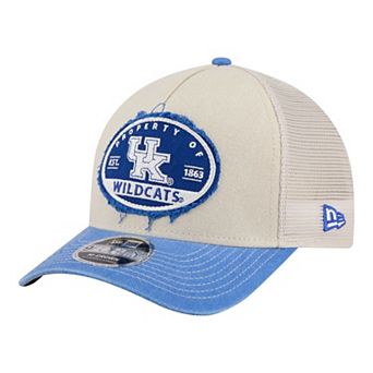 Men's New Era Stone/Royal Kentucky Wildcats Frayed Patch 9FORTY M-Crown A-Frame Trucker Adjustable Hat