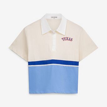 Women's Terez Cream Texas Rangers Colorblock Rugby Polo