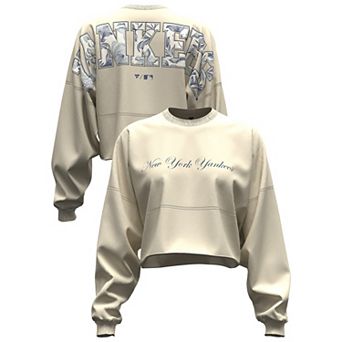 Women's Fanatics Light Beige New York Yankees Spirit Floral Script Cropped Long-Sleeve T-Shirt