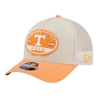 Men's New Era Stone/Tennessee Orange Tennessee Volunteers Frayed Patch 9FORTY M-Crown A-Frame Trucker Adjustable Hat