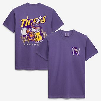 Men's Purple LSU Tigers Drawn Mascot Baseball T-Shirt
