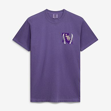 Men's Purple LSU Tigers Drawn Mascot Baseball T-Shirt