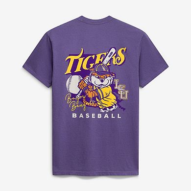 Men's Purple LSU Tigers Drawn Mascot Baseball T-Shirt