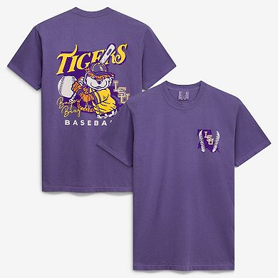 Men's Purple LSU Tigers Drawn Mascot Baseball T-Shirt