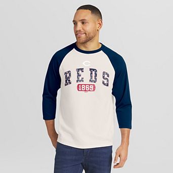 Men's Darius Rucker Collection by Fanatics Cream/Navy Cincinnati Reds Americana 3/4-Sleeve Raglan T-Shirt