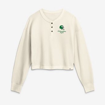 Women's Fanatics Cream Philadelphia Eagles Relaxed Cropped Long Sleeve Shirt
