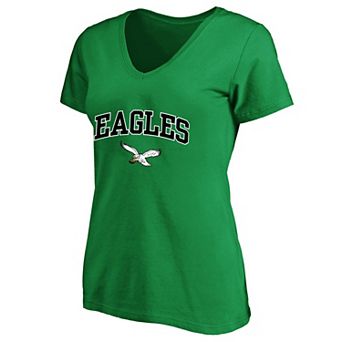 Women's Fanatics Kelly Green Philadelphia Eagles Plus Size Arch Over Logo V-Neck T-Shirt