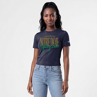 Women's Champion Navy Notre Dame Fighting Irish Athletic Soft-Touch Fitted T-Shirt