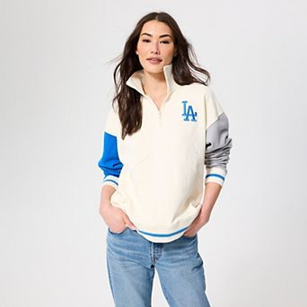Women's Terez Cream Los Angeles Dodgers Colorblock Quarter-Zip Pullover