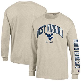 Men's Champion Heather Oatmeal West Virginia Mountaineers Neutral Arch Long-Sleeve T-Shirt