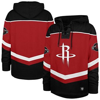 Men's '47 Red/Black Houston Rockets Tri-Satin Layup Lacer Hoodie