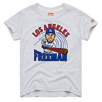 Youth Homage Freddie Freeman Ash Los Angeles Dodgers Caricature Tri-Blend T-Shirt