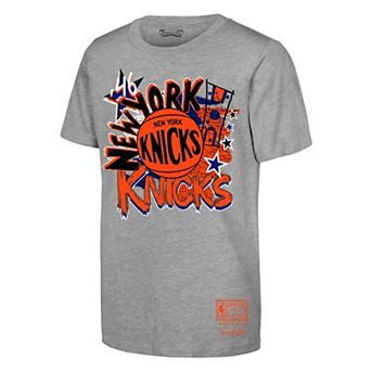 Youth Mitchell & Ness Heather Gray New York Knicks Hardwood Classics Play by Play T-Shirt