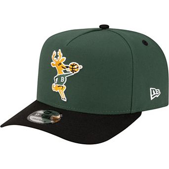 Men's New Era Hunter Green/Black Milwaukee Bucks 80s Throwback A-Frame 9FIFTY Snapback Hat