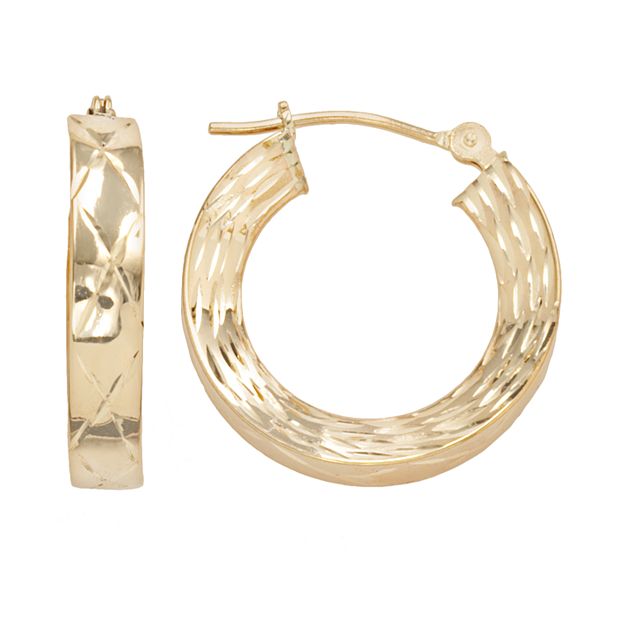 10k Gold Striped Concave Hoop Earrings