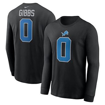 Men's Nike Jahmyr Gibbs Black Detroit Lions Name & Number Long Sleeve T-Shirt