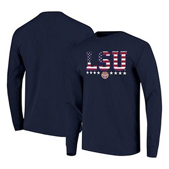 Men's Navy LSU Tigers Tall Type Flag Long Sleeve T-Shirt