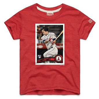 Youth Homage Mike Trout Red Los Angeles Angels Topps Baseball Card Tri-Blend T-Shirt