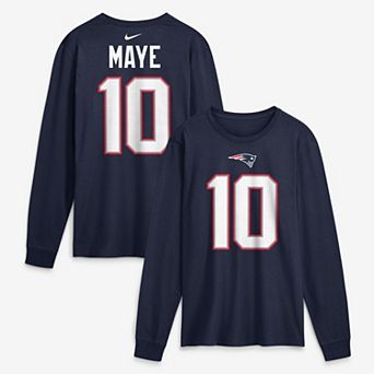 Men's Nike Drake Maye Navy New England Patriots Name & Number Long Sleeve T-Shirt