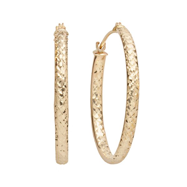 10k Gold Textured Hoop Earrings