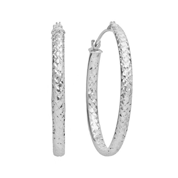 10k White Gold Textured Hoop Earrings