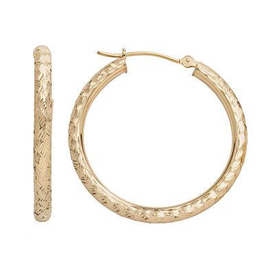 10k Gold Textured Hoop Earrings