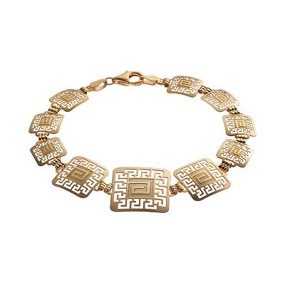 14k Gold and Sterling Silver Greek Key Bracelet